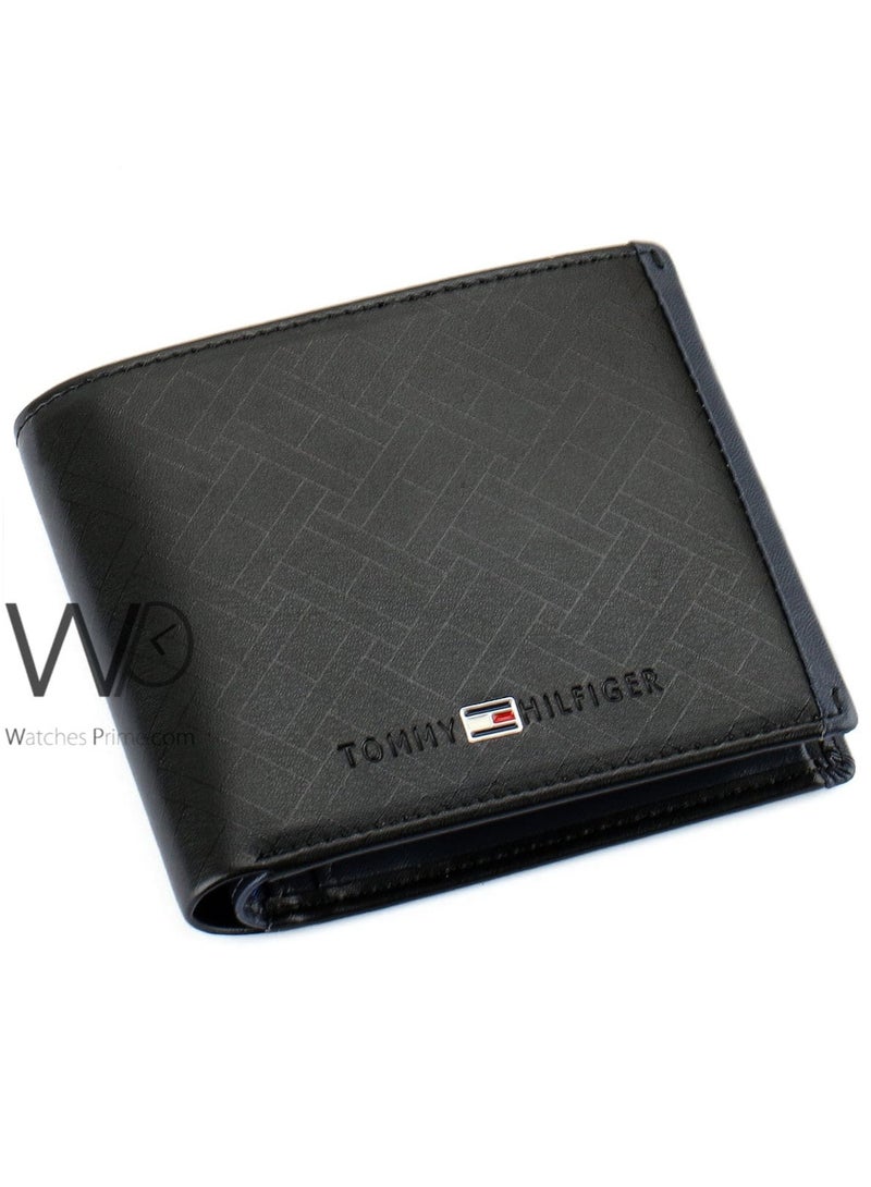 Tommy Icons Mens Natural Leather Wallet Black Printed With Lines - Image 1