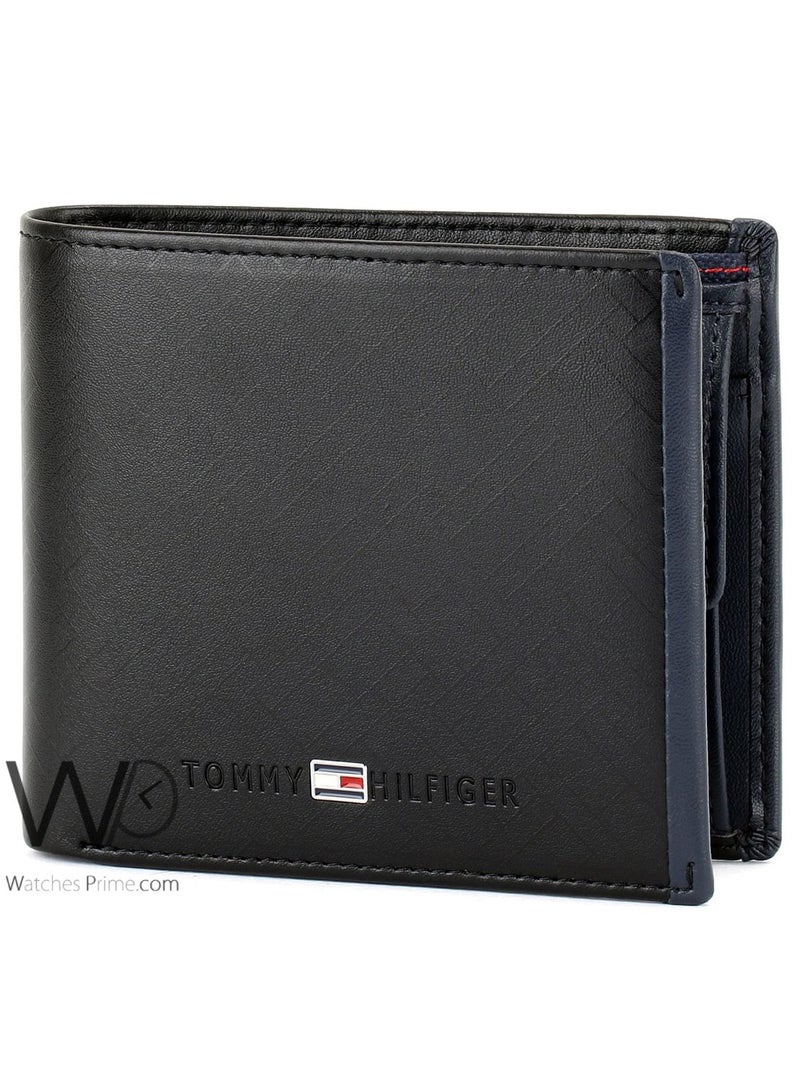 Tommy Icons Mens Natural Leather Wallet Black Printed With Lines - Image 3