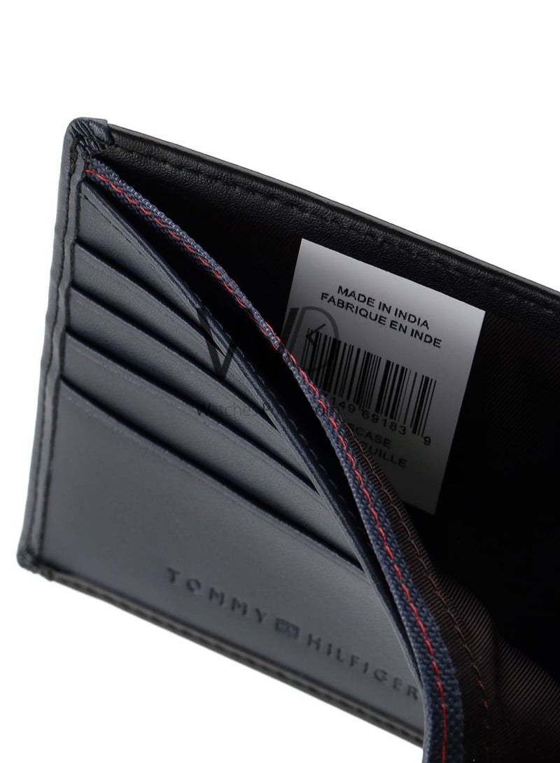Tommy Icons Mens Natural Leather Wallet Black Printed With Lines - Image 5
