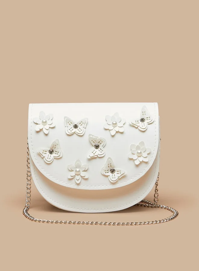 فلورا بيلا من شو إكسبرس Applique Detail Crossbody Bag with Chain Strap and Magnetc Closure