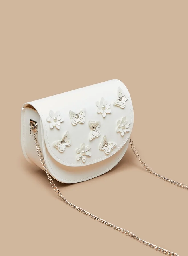 فلورا بيلا من شو إكسبرس Applique Detail Crossbody Bag with Chain Strap and Magnetc Closure