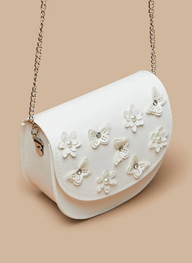 فلورا بيلا من شو إكسبرس Applique Detail Crossbody Bag with Chain Strap and Magnetc Closure