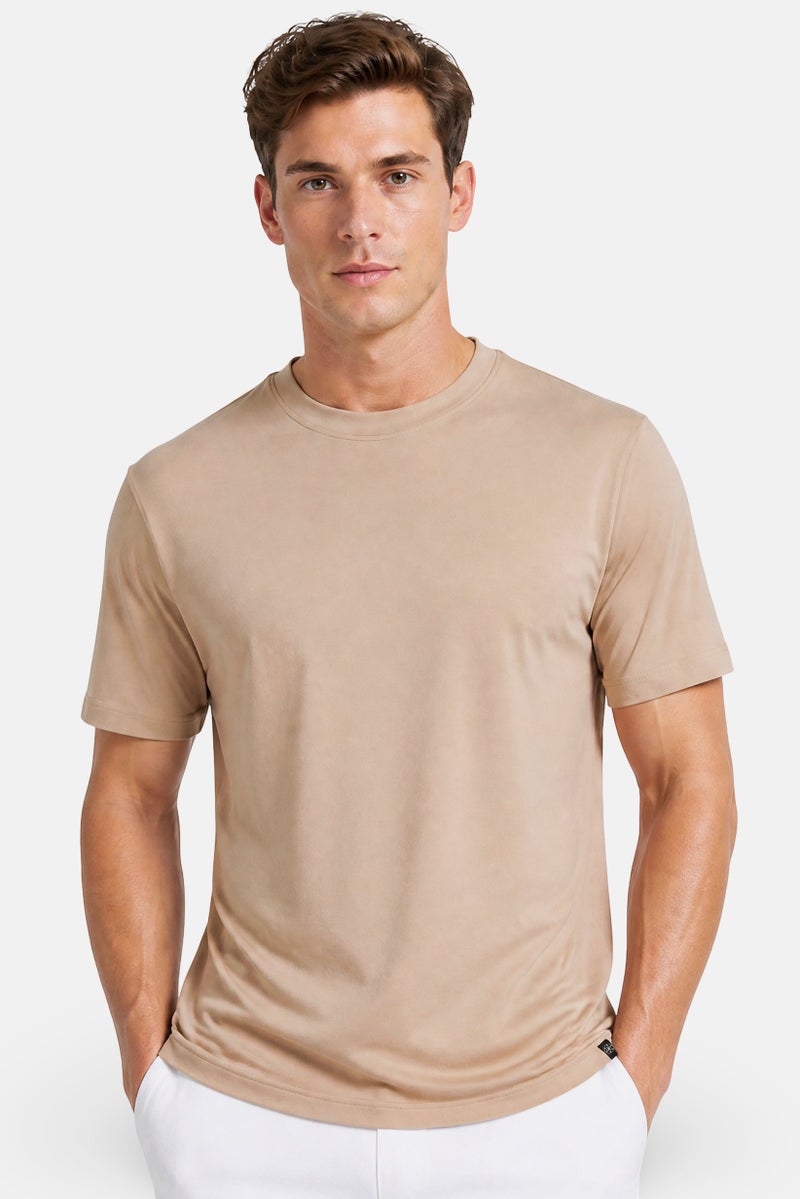 Gaiam Men Slim Fit Short Sleeve Training T-Shirt, Beige - Image 1