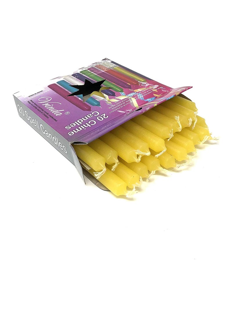 vrinda 4 Inch Mini Chime Ritual Spell Unscented Taper Candles  Set of 20 (Yellow) - Image 1