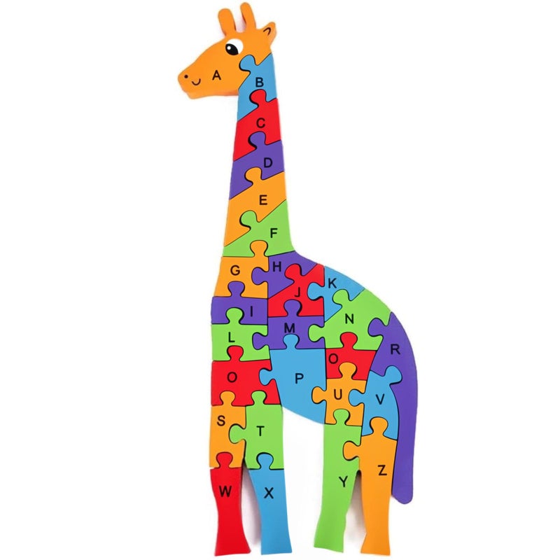 LovesTown Wooden Alphabet Puzzle for Kids, Learning Toy, Giraffe Montessori ABC Educational Letter and Number Jigsaw for Toddlers - Image 1