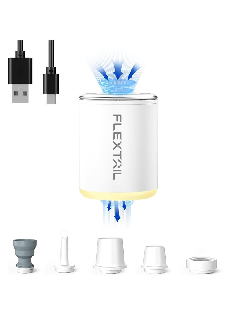FLEXTAIL - Portable Air Pump with Camping Lantern Tiny Pump 2X 4kPa Air Pump for Inflatables Rechargeable Air Mattress Pump with Magnetic Design for Sleeping Pads, Pool Floats, Swimming Rings White - Image 1