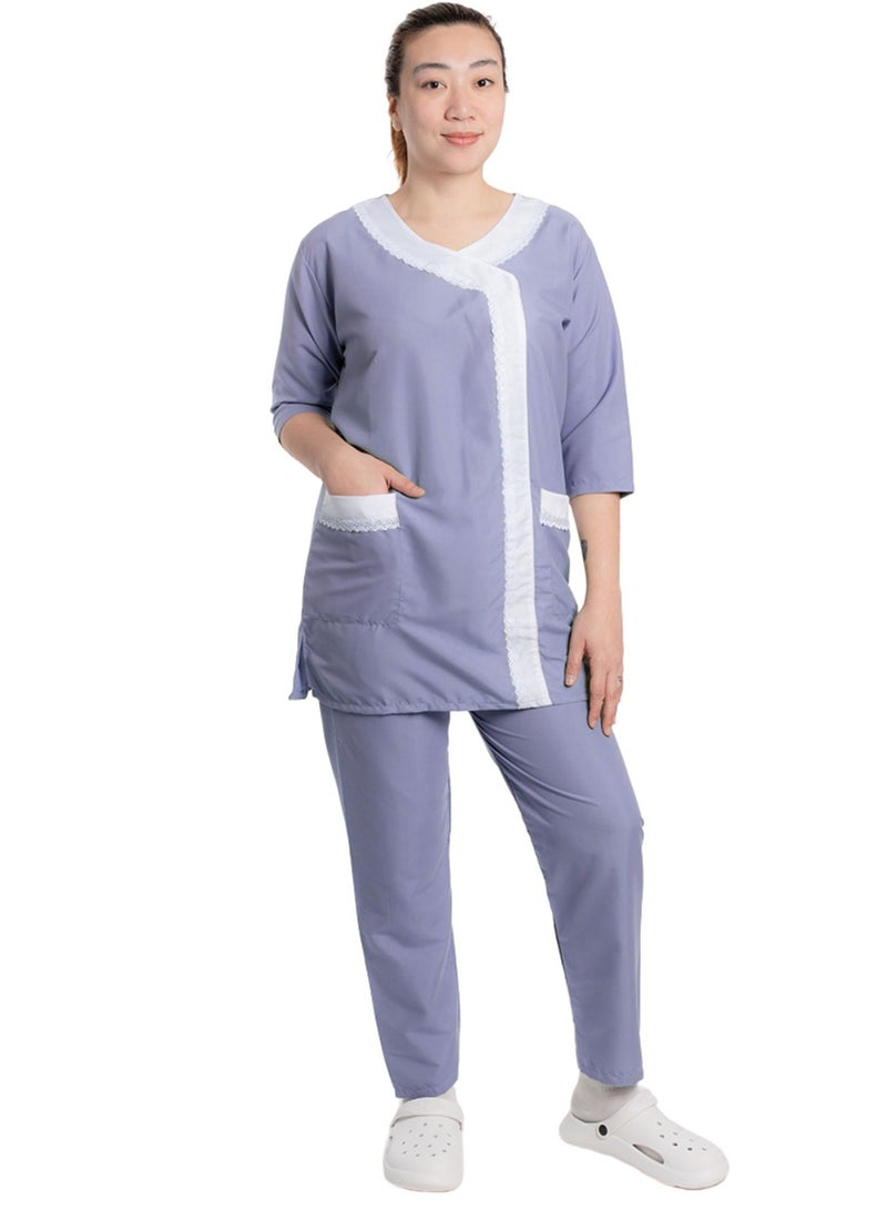 abshir Professional Housemaid/Khadama/Nanny Uniform Set 3/4 Sleeve, with Matching Trousers COTTON