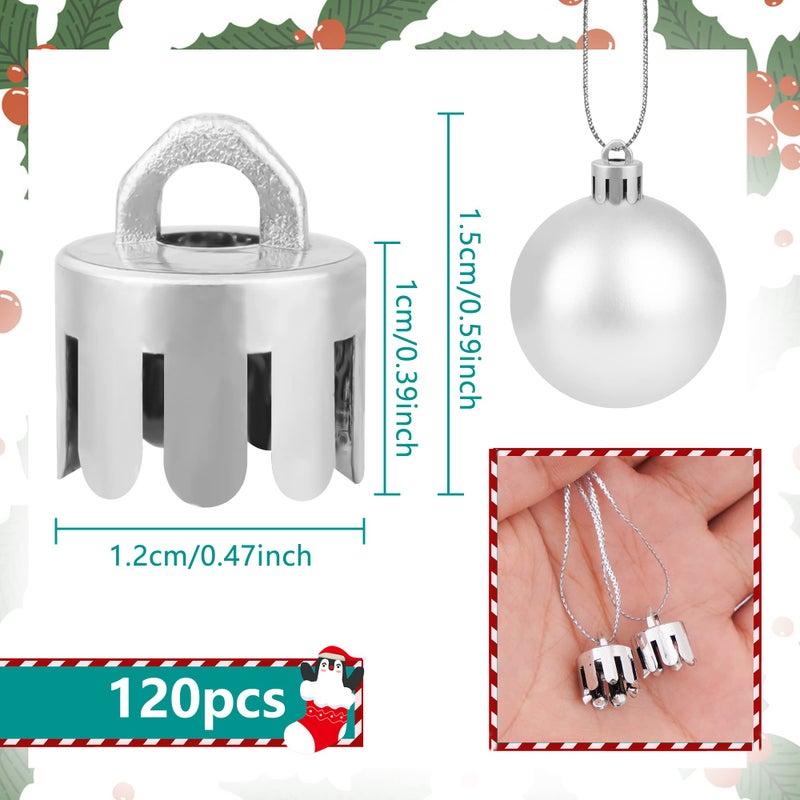 WBCBEC 120 Pieces 0.5 Inch Round Christmas Ornament Caps Replacement Plastic Christmas Ornament Hangers Caps for Christmas Tree Ceramic Glass Porcelain Christmas Ornaments DIY Decorations (Silver) - Image 2