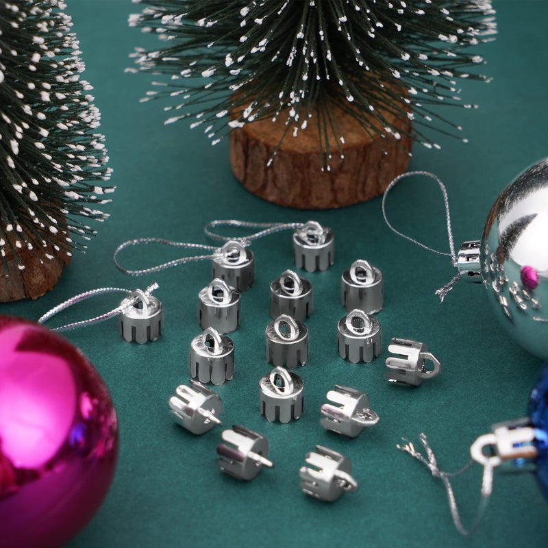 WBCBEC 120 Pieces 0.5 Inch Round Christmas Ornament Caps Replacement Plastic Christmas Ornament Hangers Caps for Christmas Tree Ceramic Glass Porcelain Christmas Ornaments DIY Decorations (Silver) - Image 4