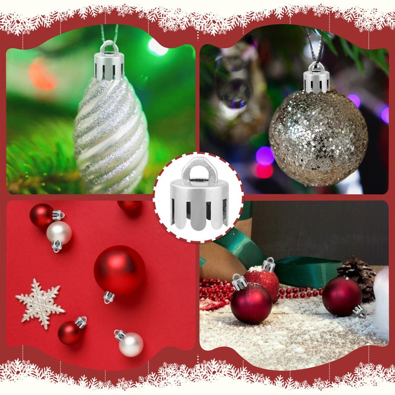 WBCBEC 120 Pieces 0.5 Inch Round Christmas Ornament Caps Replacement Plastic Christmas Ornament Hangers Caps for Christmas Tree Ceramic Glass Porcelain Christmas Ornaments DIY Decorations (Silver) - Image 5