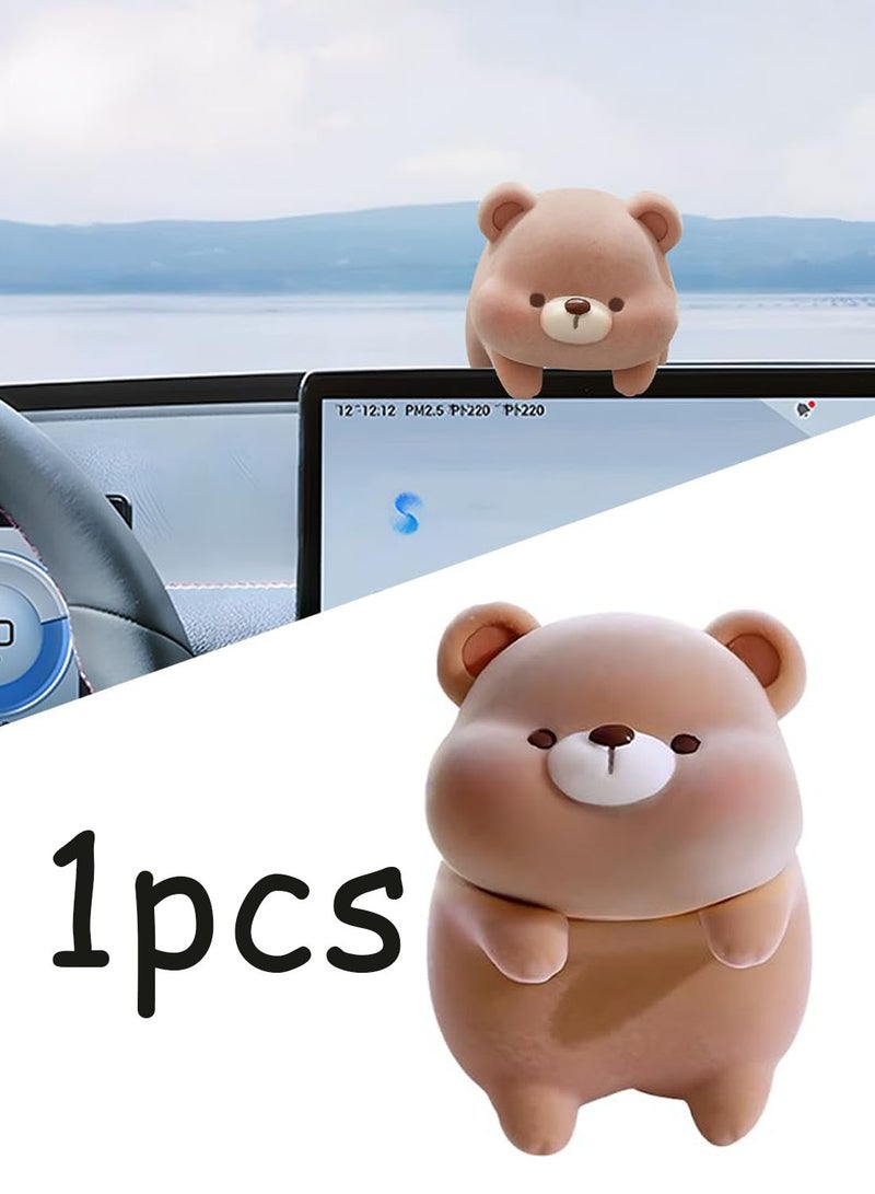 Cute Furry Animal Bear Figurine Car Rear View Mirror Hanging Ornament Funny Universal Dashboard Center Screen Pendant Stylish Automotive Interior Decoration Accessories Fit SUV Truck RV Vehicles - Image 1