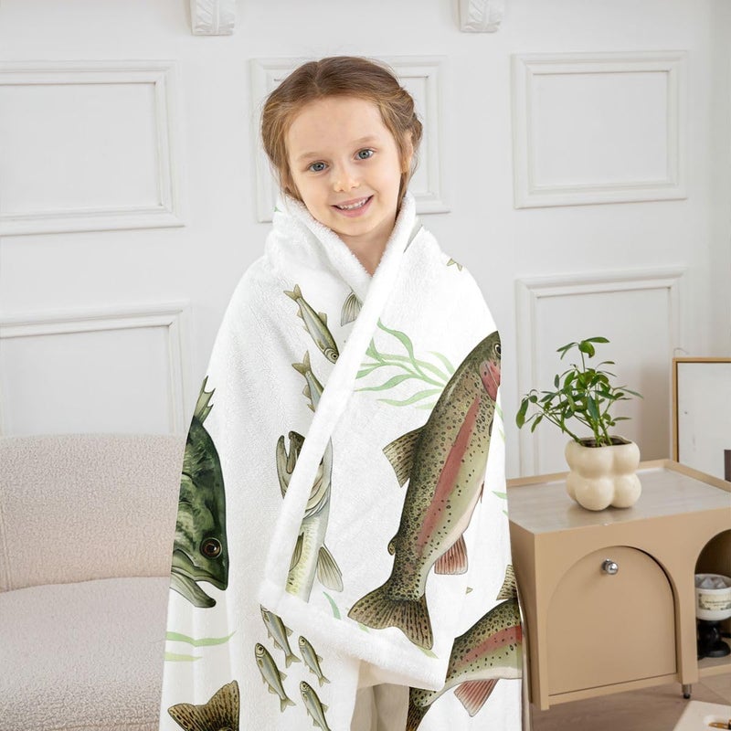 Erosebridal Fishing and Hunting Fleece Blanket Queen 90"x90" Big Pike Bass Fish Retro Sherpa Blanket Kids Fishing Fuzzy Plush Throw for Kids Boys Girls,Vintage Rustic Animals Decor for Bed Couch - Image 4