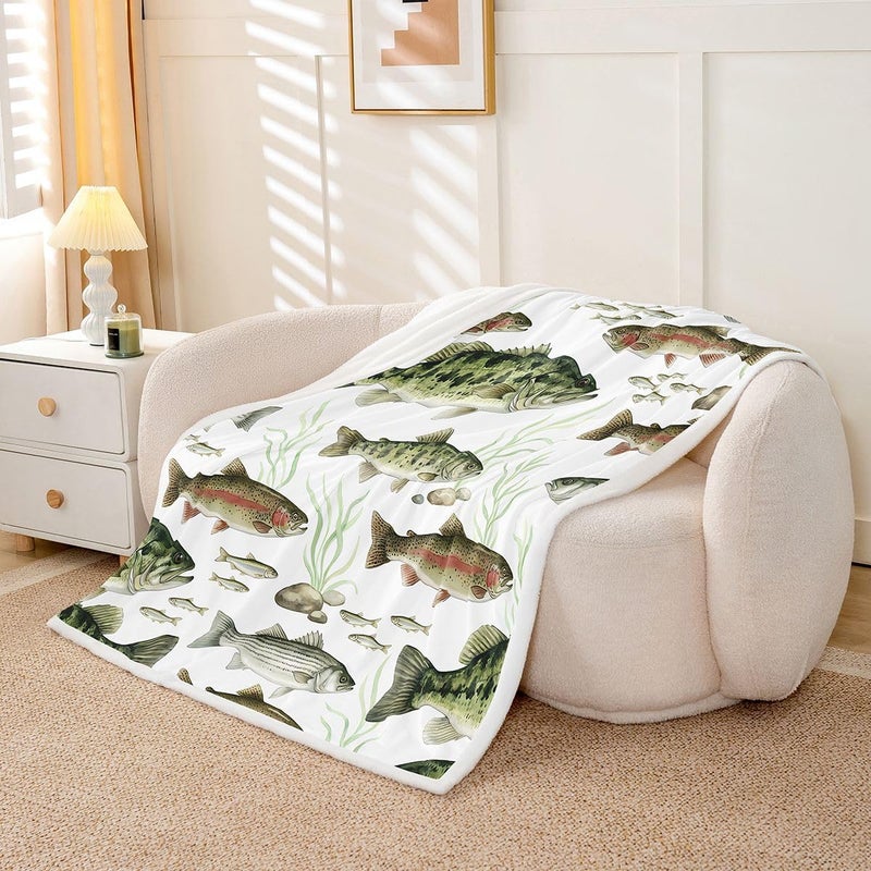 Erosebridal Fishing and Hunting Fleece Blanket Queen 90"x90" Big Pike Bass Fish Retro Sherpa Blanket Kids Fishing Fuzzy Plush Throw for Kids Boys Girls,Vintage Rustic Animals Decor for Bed Couch - Image 2
