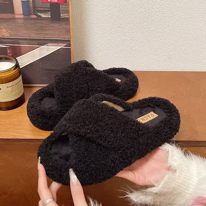 Cross Mao Mao Slippers Women'S Outer Wear Internet Popular Office Indoor Home Plush Cotton Slippers - Image 1