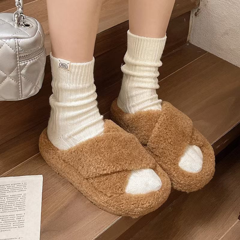 Cross Mao Mao Slippers Women'S Outer Wear Internet Popular Office Indoor Home Plush Cotton Slippers - Image 5