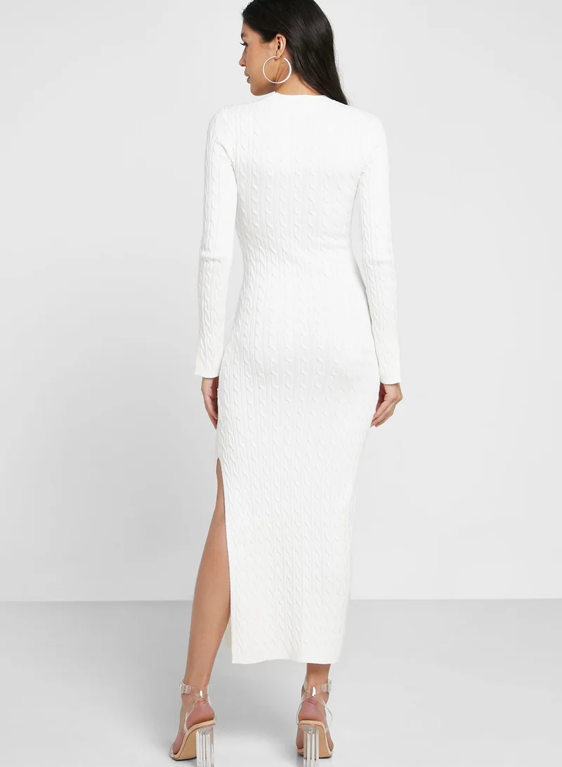 4th & Reckless Cable Knitted Slit Dress