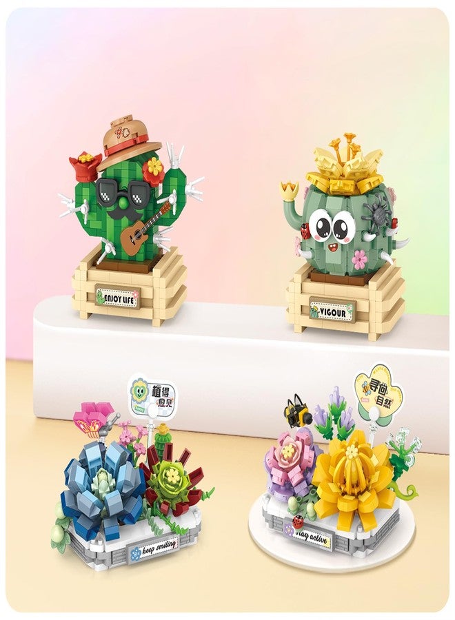 MEIEST Mini Flower Succulent Bonsai Building Blocks,Simulation Pot Plant Particle Flower Botanical Collection Construction Building Bricks Toy,Home Decors (Cactus-1) - Image 3