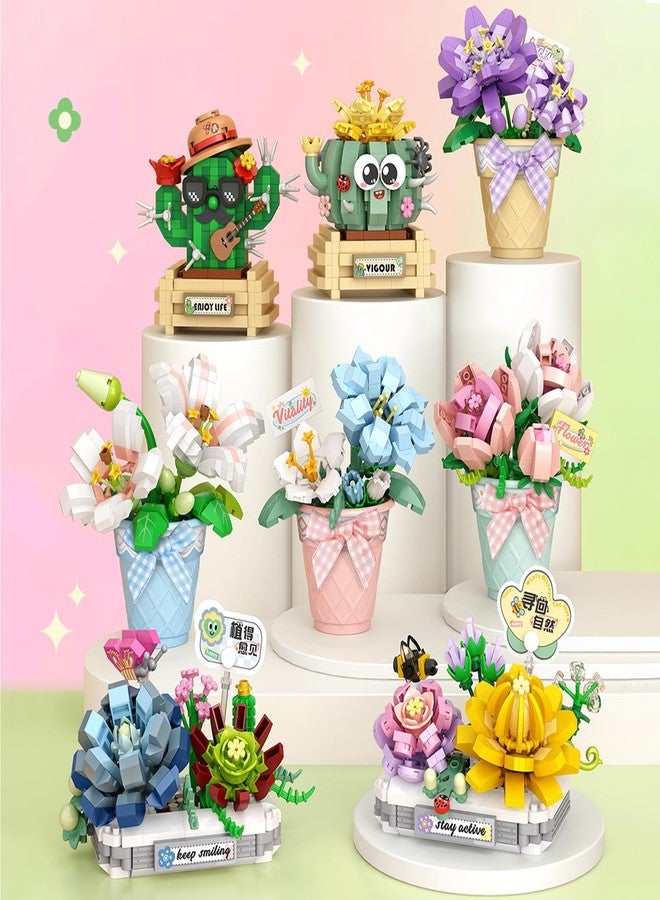 MEIEST Mini Flower Succulent Bonsai Building Blocks,Simulation Pot Plant Particle Flower Botanical Collection Construction Building Bricks Toy,Home Decors (Cactus-1) - Image 5