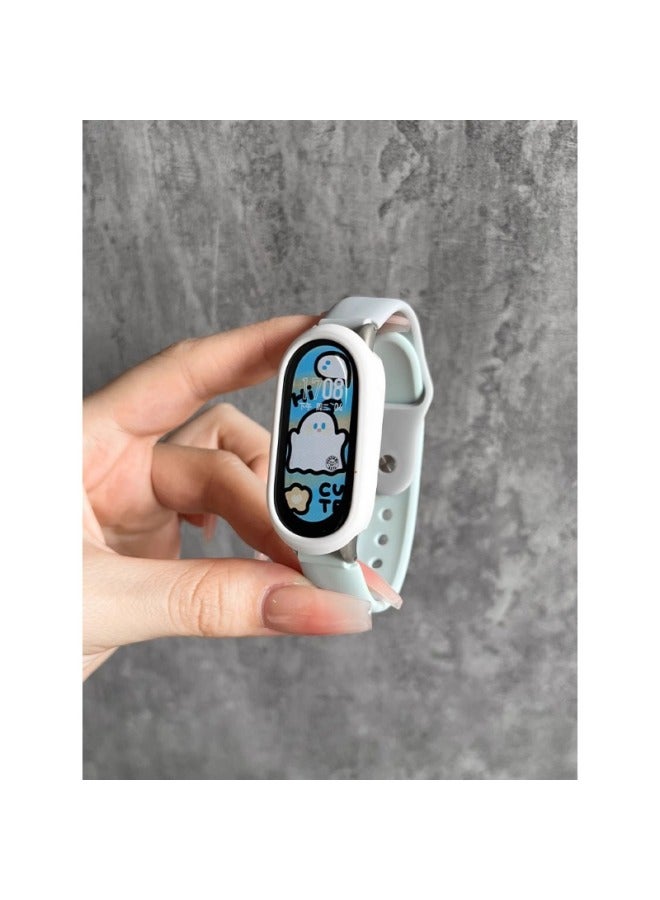 Loquat For Millet 8 Bracelet Strap Contrast Mi Band 3/4/5/6/7 Smart Silicone Color Matching Wristband NFC Version-Color:Haze Blue - Suitable For Xiaomi Mi Band 8 Watch Strap Quick Release Interface  - Image 1