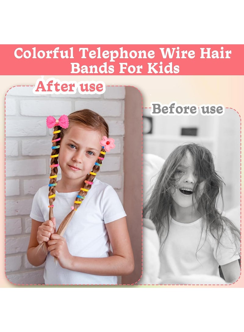 2Pcs Colorful Telephone Wire Hair Bands for Children with Braided Bow Design, Soft Spiral Hair Ties for Ponytails, Braids, Buns and Daily Hairstyles, Durable Non-Absorbent Polyester Hair Bobbins for Girls and Teens, School, Swimming, Sports, Yoga and Everyday Use - Image 4