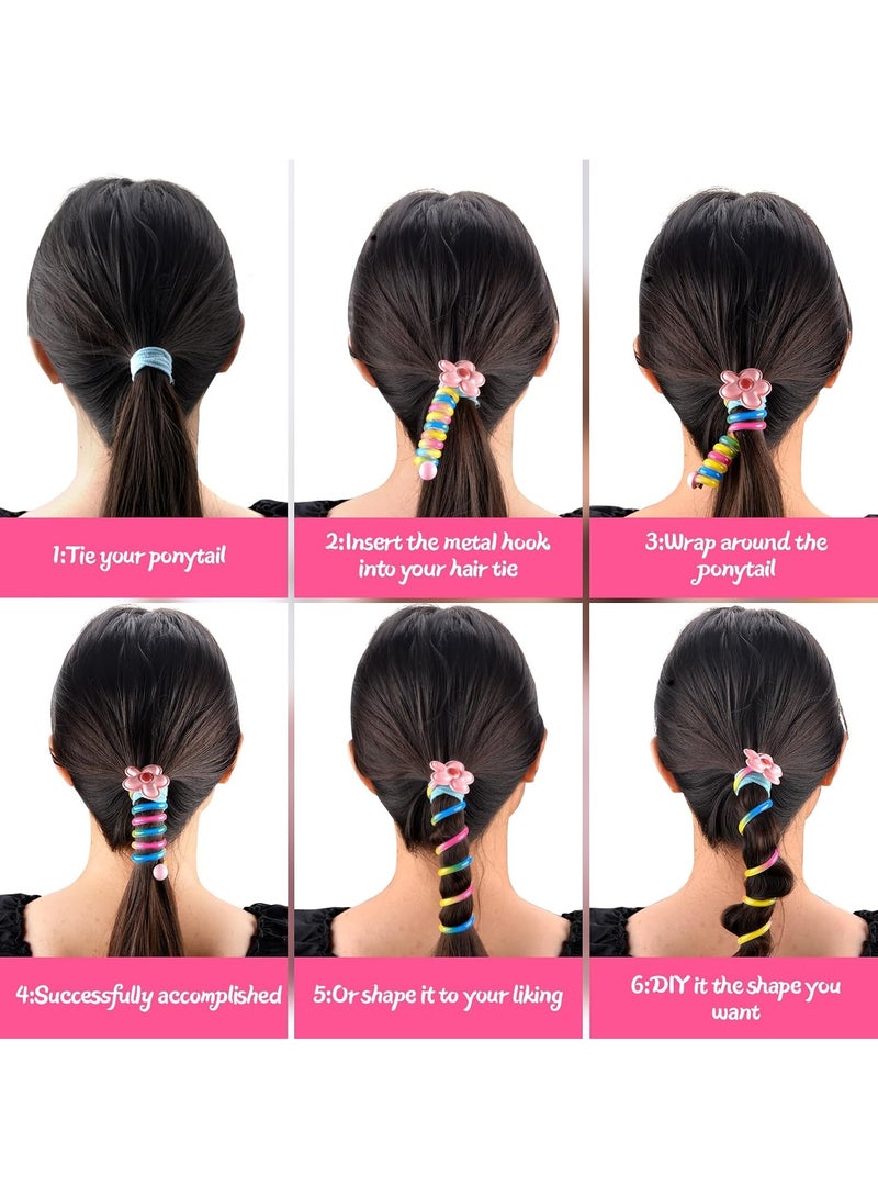 2Pcs Colorful Telephone Wire Hair Bands for Children with Braided Bow Design, Soft Spiral Hair Ties for Ponytails, Braids, Buns and Daily Hairstyles, Durable Non-Absorbent Polyester Hair Bobbins for Girls and Teens, School, Swimming, Sports, Yoga and Everyday Use - Image 3