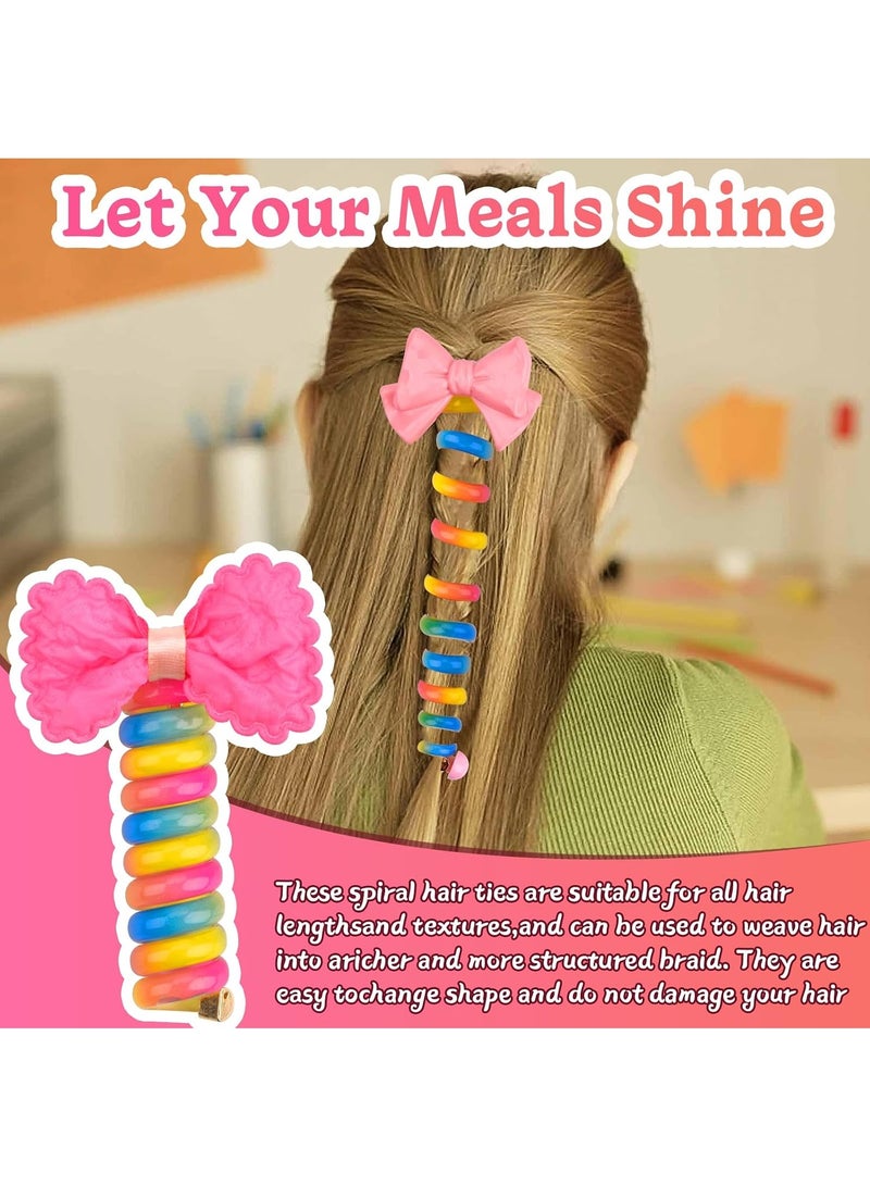 2Pcs Colorful Telephone Wire Hair Bands for Children with Braided Bow Design, Soft Spiral Hair Ties for Ponytails, Braids, Buns and Daily Hairstyles, Durable Non-Absorbent Polyester Hair Bobbins for Girls and Teens, School, Swimming, Sports, Yoga and Everyday Use - Image 2