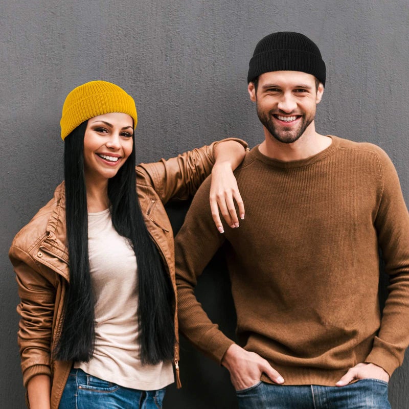 SATINIOR Trawler Beanie Watch Hat Roll-up Edge Skullcap Fisherman Beanie for Women Men(Black,1 Piece) - Image 5