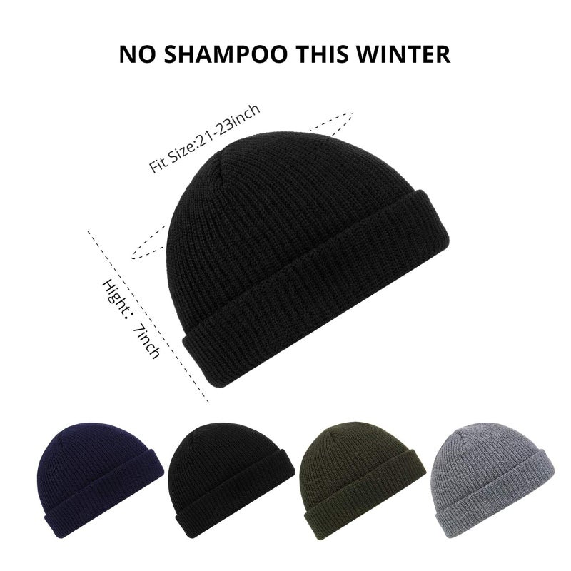 SATINIOR Trawler Beanie Watch Hat Roll-up Edge Skullcap Fisherman Beanie for Women Men(Black,1 Piece) - Image 3