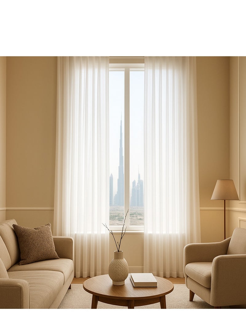 Bluejw Vertical Stripes White Gauze Curtains Living Room Pervious To Light Window Screen - Image 1