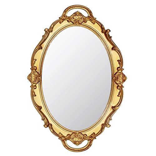 Eaoundm 14.5 x 10 inchs Small Oval Antique Decorative Wall Mirror Vintage Hanging Mirror (Gold) - Image 1