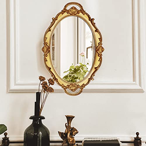 Eaoundm 14.5 x 10 inchs Small Oval Antique Decorative Wall Mirror Vintage Hanging Mirror (Gold) - Image 2