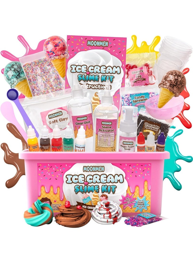 Moonmen Slime Kit - Stress Relief Toy Slime Making Kit for Girls Boys , Kids Art Craft, Crystal Clear Slime, Glitter, Fruit Slices, Fishbowl Beads Girls Fidget Toys Gifts for Kids - Image 1