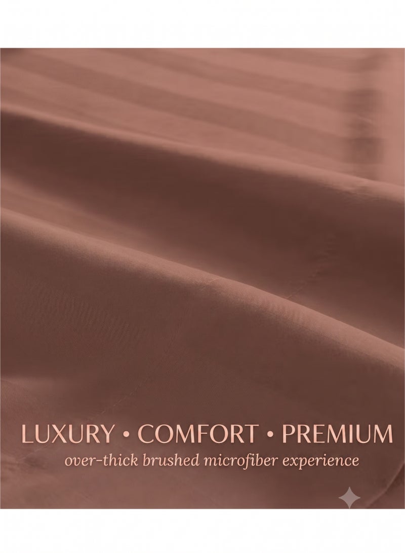 ZEESQUARE Luxury 4-Piece Brown Striped Bedding Set | Hotel Collection Bed Sheet Set with Flat Sheet, Fitted Sheet & 2 Pillow Covers | Soft Breathable Microfiber Bedding for King Size Bed | Premium Bedroom Bedding Set - Image 3