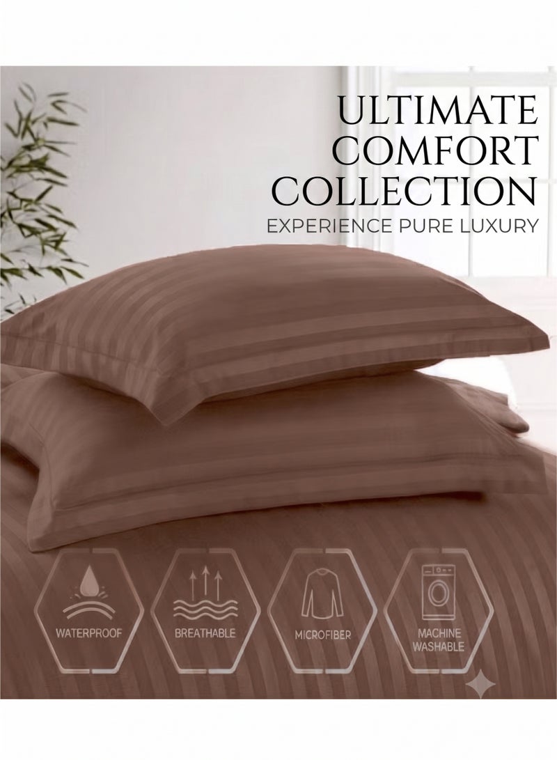ZEESQUARE Luxury 4-Piece Brown Striped Bedding Set | Hotel Collection Bed Sheet Set with Flat Sheet, Fitted Sheet & 2 Pillow Covers | Soft Breathable Microfiber Bedding for King Size Bed | Premium Bedroom Bedding Set - Image 4