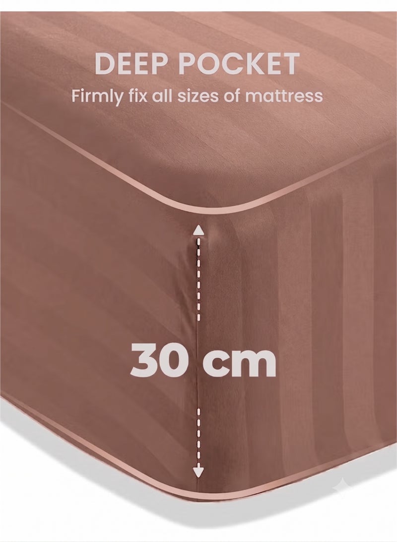 ZEESQUARE Luxury 4-Piece Brown Striped Bedding Set | Hotel Collection Bed Sheet Set with Flat Sheet, Fitted Sheet & 2 Pillow Covers | Soft Breathable Microfiber Bedding for King Size Bed | Premium Bedroom Bedding Set - Image 2