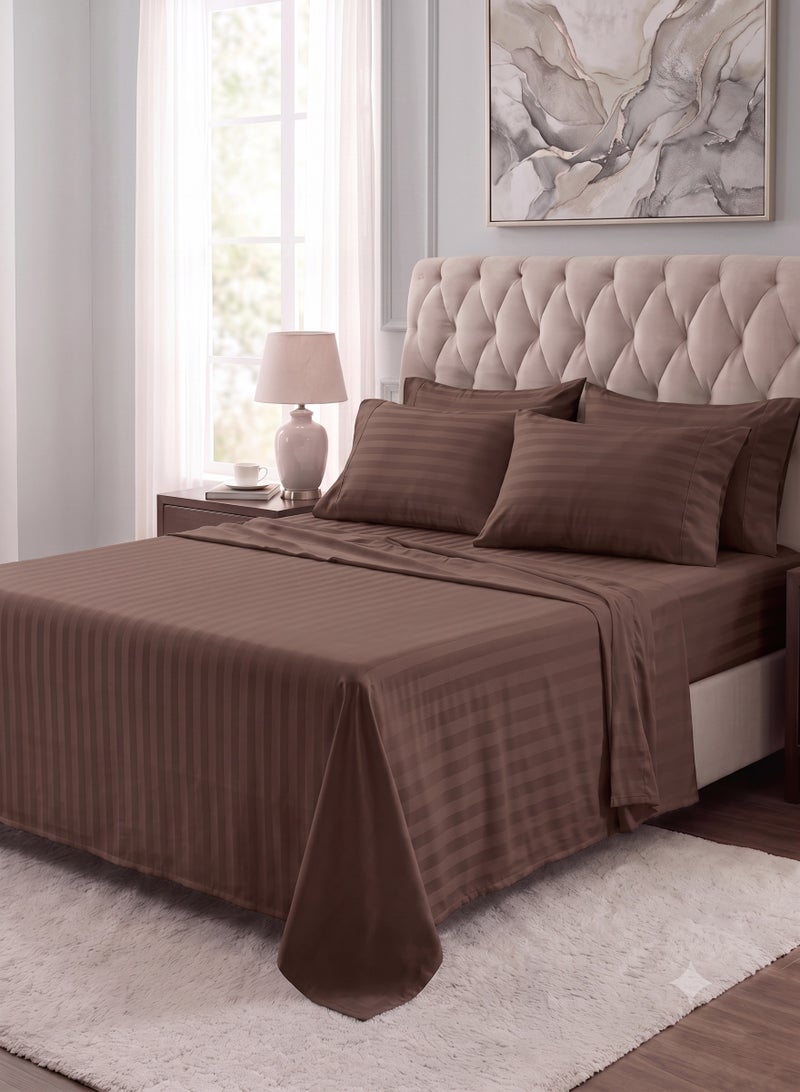 ZEESQUARE Luxury 4-Piece Brown Striped Bedding Set | Hotel Collection Bed Sheet Set with Flat Sheet, Fitted Sheet & 2 Pillow Covers | Soft Breathable Microfiber Bedding for King Size Bed | Premium Bedroom Bedding Set - Image 5
