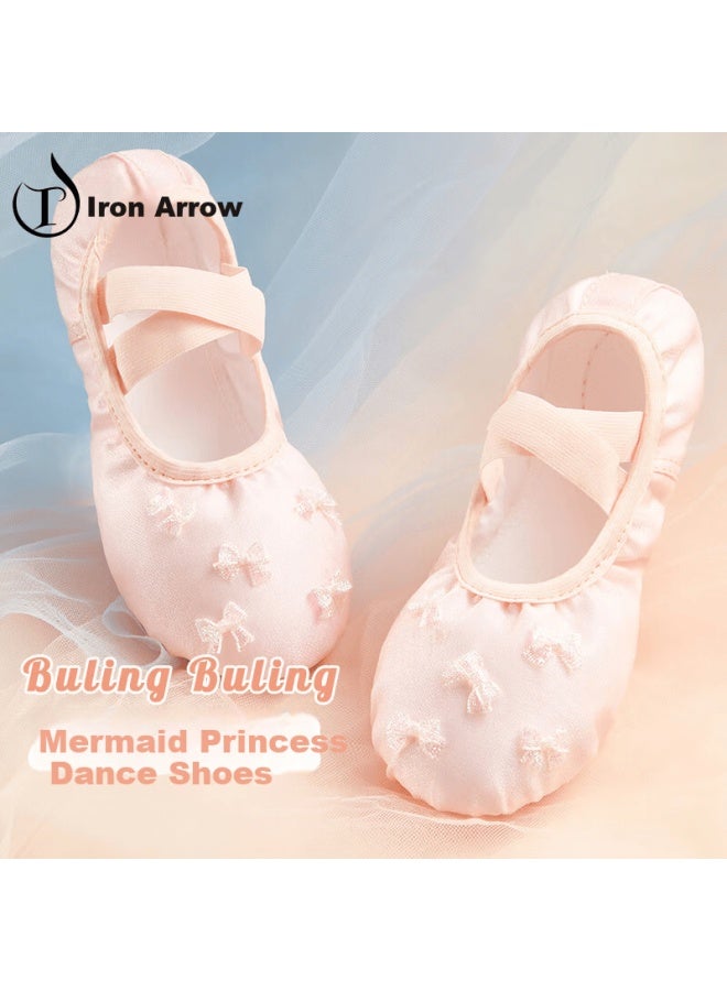 Iron Arrow Soft Sole Slip-on Children's Shiny Ballet Dance Practice Shoes Girls' Chinese Dance Shoes Pink Size 34