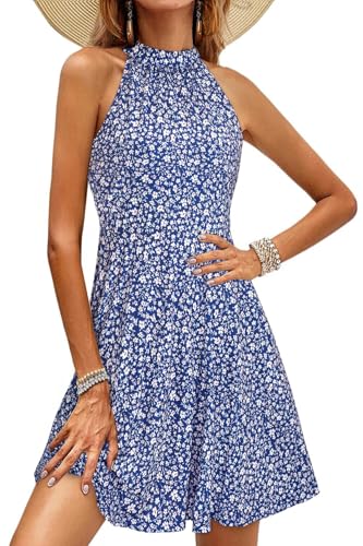 OUGES Women's Summer Dresses Off Shoulder Halter Neck Sleeveless Floral Casual Sundress(Floral-Z33,S) - Image 1