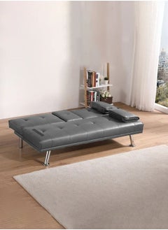 SILA Futon Sofa Bed, Faux Leather Lounge Couch for Living Room, Convertible Upholstered Loveseat Sleeper, Small Futon Couch for Small Space w/Cup Holders and Armrest, 3 Adjustable Positions Color Grey - pzsku/Z7D1883796D572B338AA7Z/45/_/1706365784/5219ffb4-5c69-4e3e-a51e-d74e880da9cf