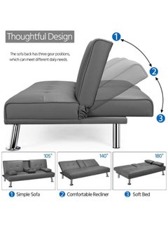 SILA Futon Sofa Bed, Faux Leather Lounge Couch for Living Room, Convertible Upholstered Loveseat Sleeper, Small Futon Couch for Small Space w/Cup Holders and Armrest, 3 Adjustable Positions Color Grey - pzsku/Z7D1883796D572B338AA7Z/45/_/1706365785/d2d4bcdb-a13e-498d-90f4-8ad57ac0ae2d