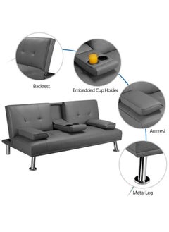 SILA Futon Sofa Bed, Faux Leather Lounge Couch for Living Room, Convertible Upholstered Loveseat Sleeper, Small Futon Couch for Small Space w/Cup Holders and Armrest, 3 Adjustable Positions Color Grey - pzsku/Z7D1883796D572B338AA7Z/45/_/1706365785/ecfe0247-0c7a-427c-985a-d6de1e6760cf