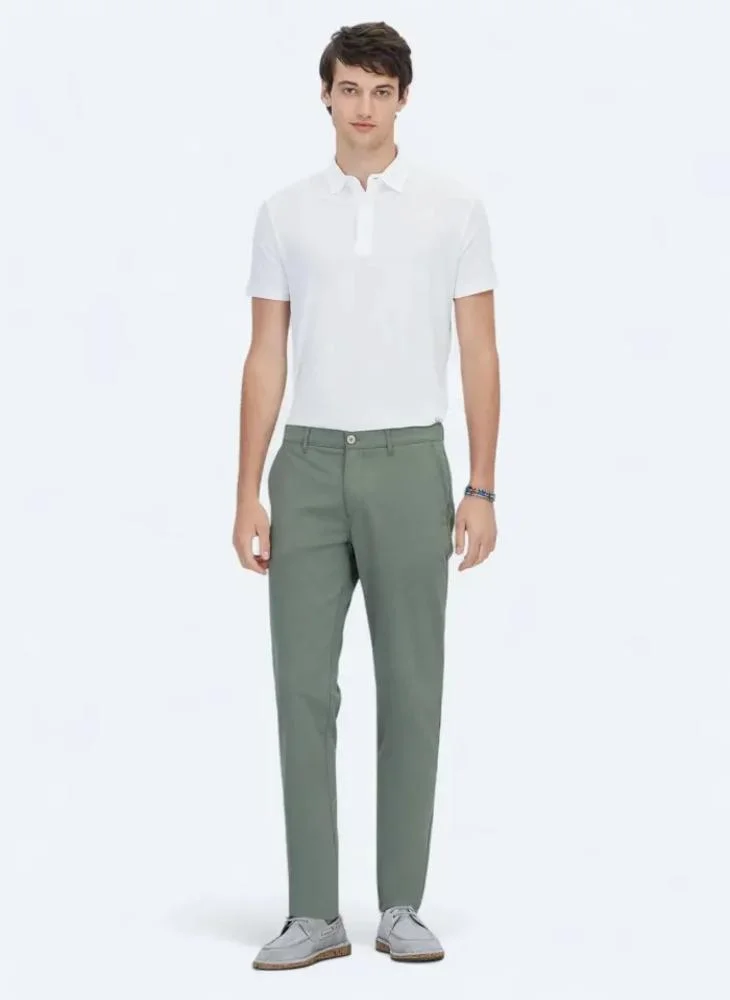 Kip Khaki Weaving Slim Fit Casual Trousers