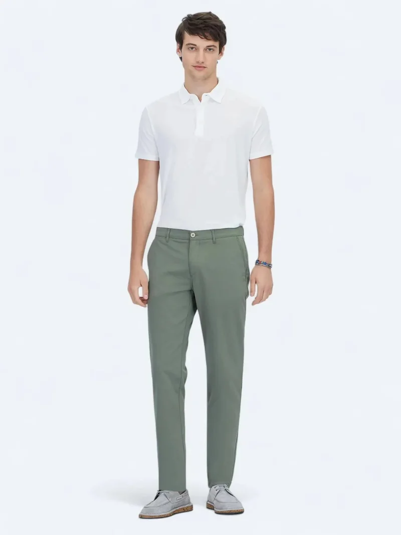 Kip Khaki Weaving Slim Fit Casual Trousers
