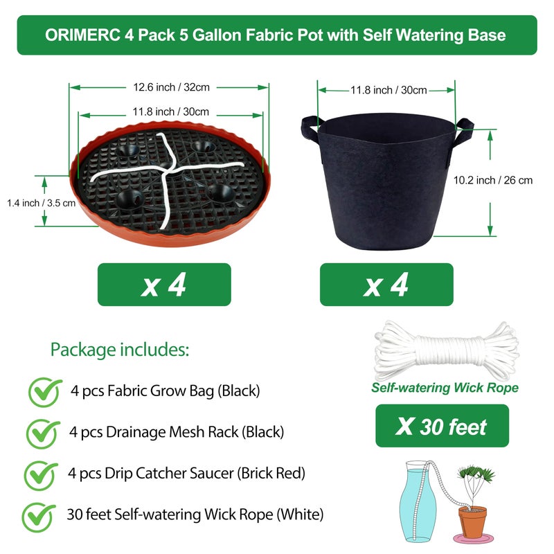 ORIMERC Fabric Grow Bag with Self-watering Base, 4 Pack 5 Gallon Nonwoven Garden Pot with Handle, Automatic Watering Planter, Cloth Plant Container with Self Watering System Tray Saucer Vegetable Fruit Flower - Image 4