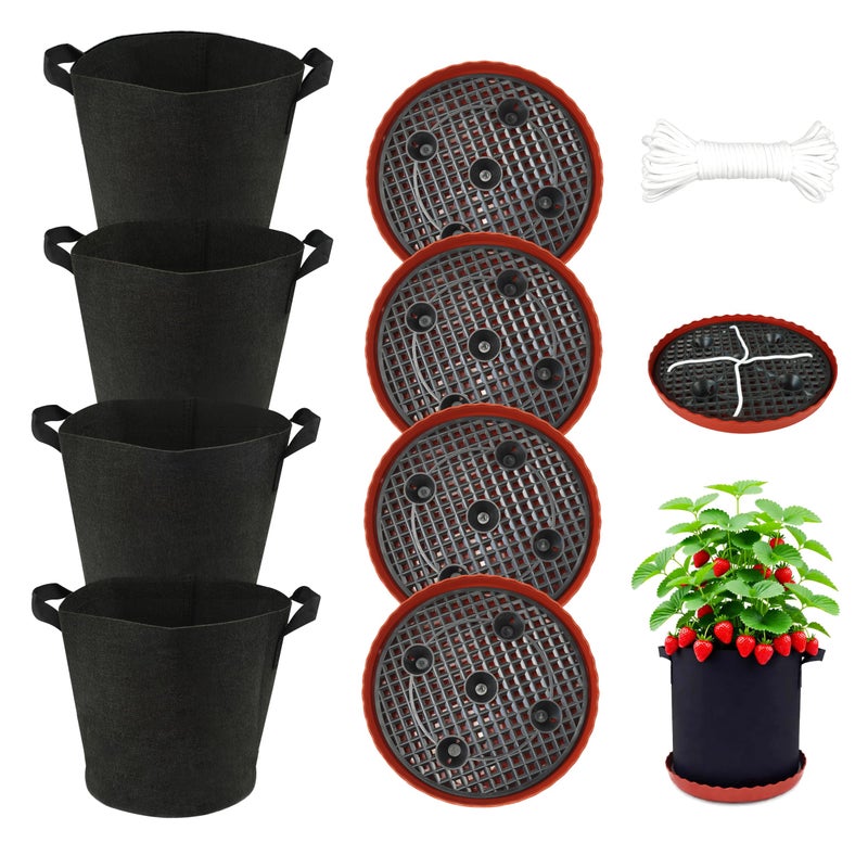 ORIMERC Fabric Grow Bag with Self-watering Base, 4 Pack 5 Gallon Nonwoven Garden Pot with Handle, Automatic Watering Planter, Cloth Plant Container with Self Watering System Tray Saucer Vegetable Fruit Flower - Image 1