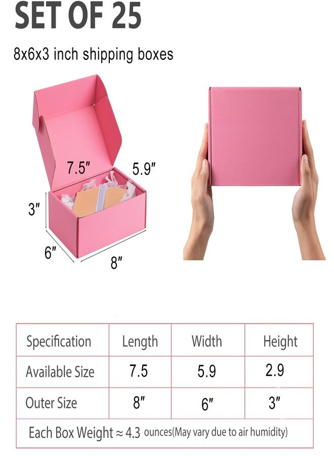 Yidomto 8x6x3 Pink Small Shipping Boxes - 25 Pack Corrugated Cardboard Mailer Boxes for Packaging, Mailing, Gift Giving | Sturdy, Recyclable, Perfect for Small Business Supplies, Ecommerce - Image 2