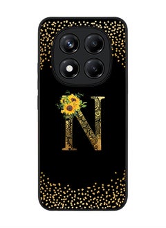 Stylizedd For Xiaomi Redmi Note 14 Pro 5G / X7 5G Case,Slim fit Camera Protection, Shockproof Thin Phone cover  - Custom Floral Monogram - N ( Black )  - Image 1