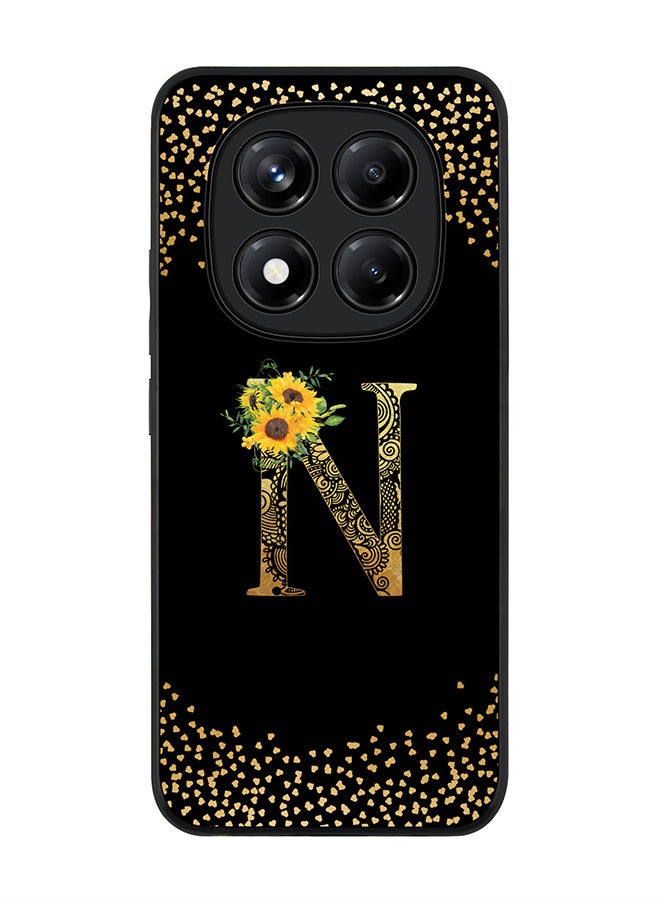 Stylizedd - For Xiaomi Redmi Note 14 Pro 5G / X7 5G Case,Slim fit Camera Protection, Shockproof Thin Phone cover  - Custom Floral Monogram - N ( Black ) - Image 1