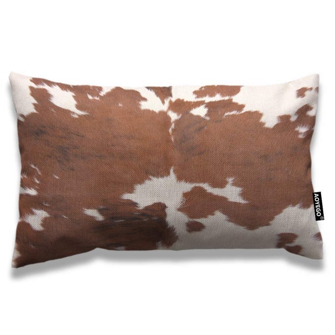 COWHIDE THROW PILLOW COVER 12X20 INCH LEOPARD FUR FARM ANIMAL TRI COLOR BROWN COW RECTANGLE PILLOW CASES HOME DECORATIVE COTTON LINEN CUSHION COVER FOR BED SOFA