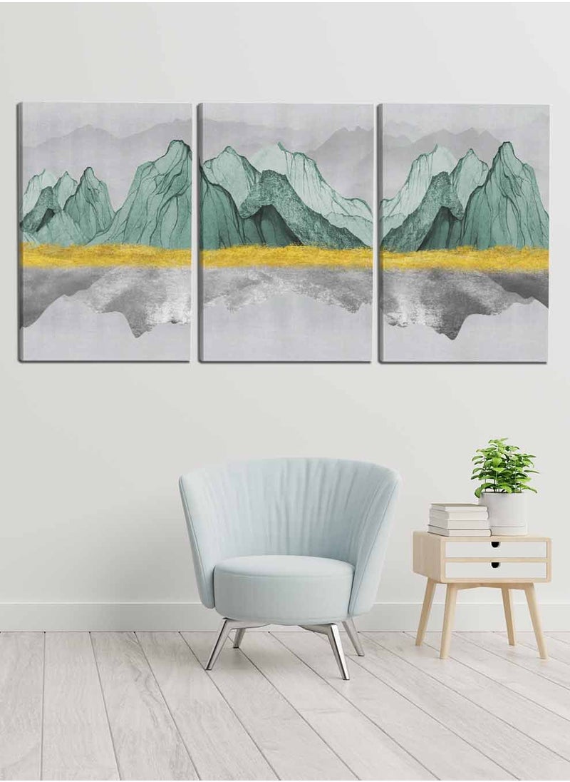 LOWHA Set Of 3 Framed Canvas Wall Arts Stretched Over Wooden Frame, Colorful Mountains Paintings, For Home, Living Room, Office Decor  - Image 1